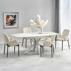 Garnero Arredamenti Tavoli Laccati|Tavoli Da Pranzo-Tavolo allungabile 160/200cm moderno effetto marmo bianco Lucinda