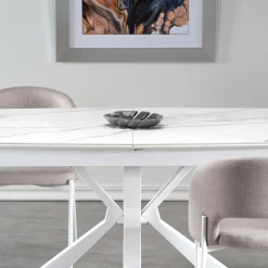 Garnero Arredamenti Tavoli Laccati|Tavoli Da Pranzo-Tavolo allungabile 160/200cm moderno effetto marmo bianco Lucinda