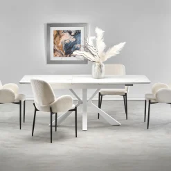 Garnero Arredamenti Tavoli Laccati|Tavoli Da Pranzo-Tavolo allungabile 160/200cm moderno effetto marmo bianco Lucinda