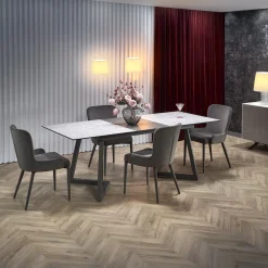 Garnero Arredamenti Tavoli Da Pranzo|Tavoli Allungabili-Tavolo allungabile 160/210cm moderno vetro acciaio grigio Jennifer