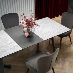 Garnero Arredamenti Tavoli Da Pranzo|Tavoli Allungabili-Tavolo allungabile 160/210cm moderno vetro acciaio grigio Jennifer