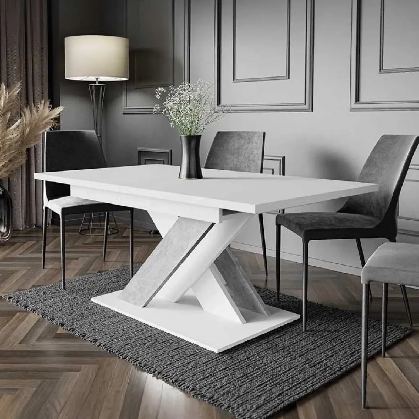 Garnero Arredamenti Tavoli Da Pranzo|Tavoli Allungabili-Tavolo allungabile 140/180cm moderno rettangolare bianco cemento Ivonne Bianco Opaco - Cemento