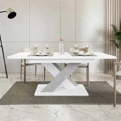 Garnero Arredamenti Tavoli Da Pranzo|Tavoli Allungabili-Tavolo allungabile 140/180cm moderno rettangolare bianco cemento Ivonne Bianco Opaco - Cemento