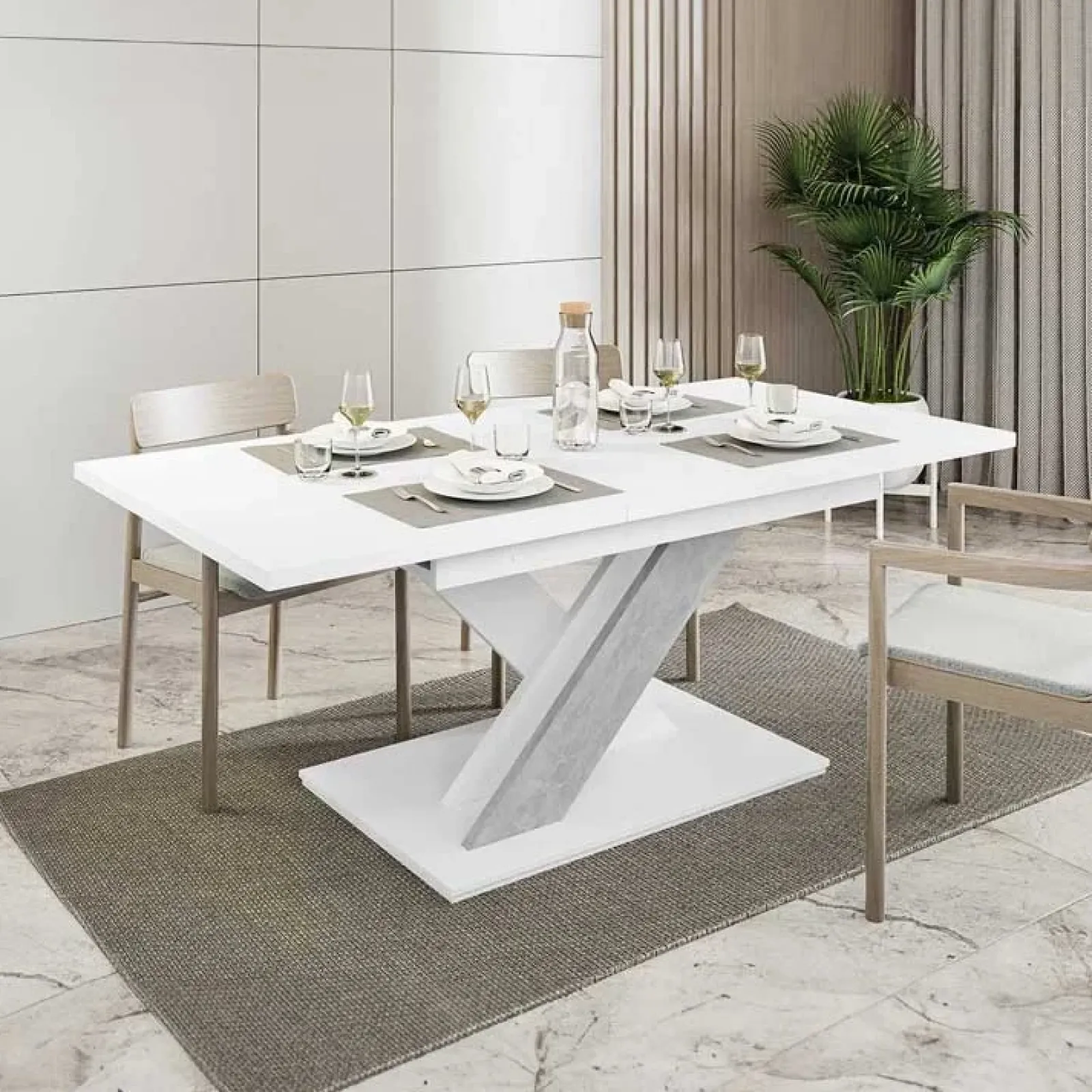 Garnero Arredamenti Tavoli Da Pranzo|Tavoli Allungabili-Tavolo allungabile 140/180cm moderno rettangolare bianco cemento Ivonne Bianco Opaco - Cemento