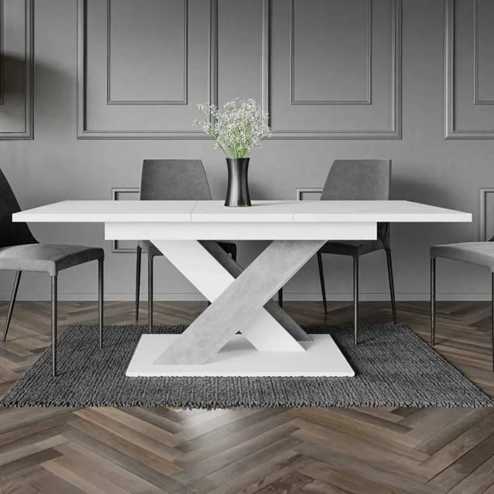 Garnero Arredamenti Tavoli Da Pranzo|Tavoli Allungabili-Tavolo allungabile 140/180cm moderno rettangolare bianco cemento Ivonne Bianco Opaco - Cemento