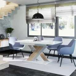 Garnero Arredamenti Tavoli Da Pranzo|Tavoli Allungabili-Tavolo allungabile 140/180cm rettangolare bianco lucido rovere Ivonne Rovere - Bianco Lucido