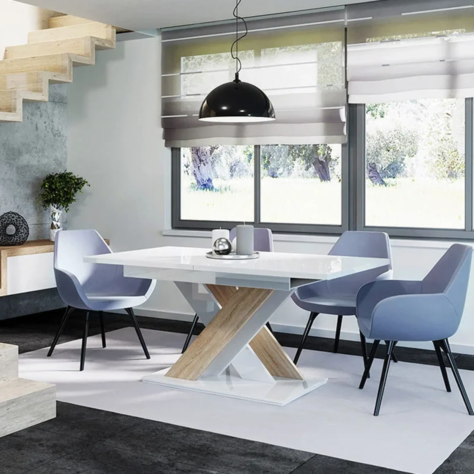 Garnero Arredamenti Tavoli Da Pranzo|Tavoli Allungabili-Tavolo allungabile 140/180cm rettangolare bianco lucido rovere Ivonne Rovere - Bianco Lucido