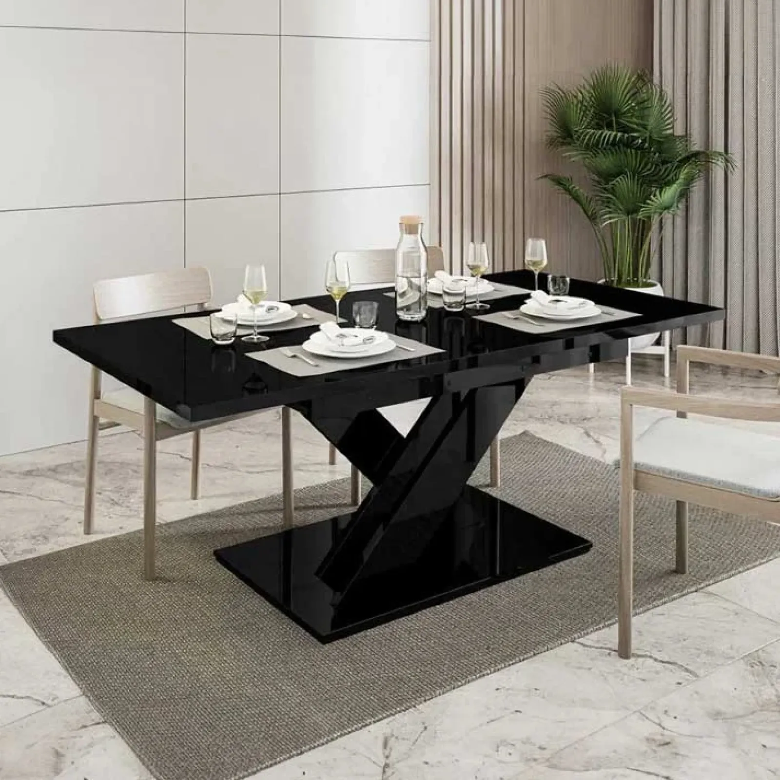 Garnero Arredamenti Tavoli Da Pranzo|Tavoli Allungabili-Tavolo allungabile 140/180cm rettangolare Ivonne Nero Lucido