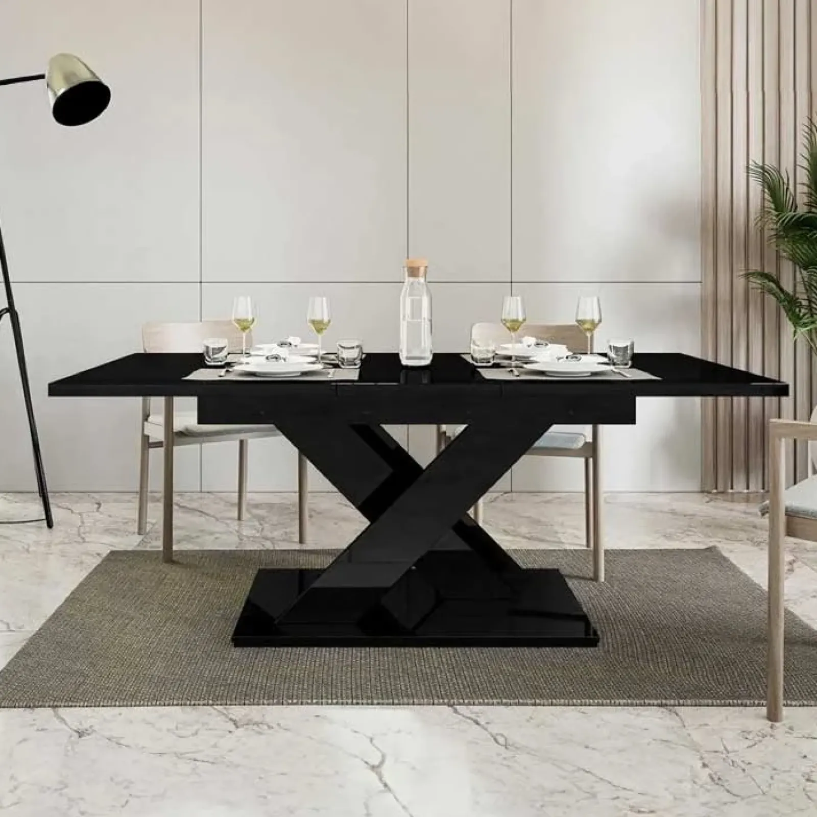 Garnero Arredamenti Tavoli Da Pranzo|Tavoli Allungabili-Tavolo allungabile 140/180cm rettangolare Ivonne Nero Lucido