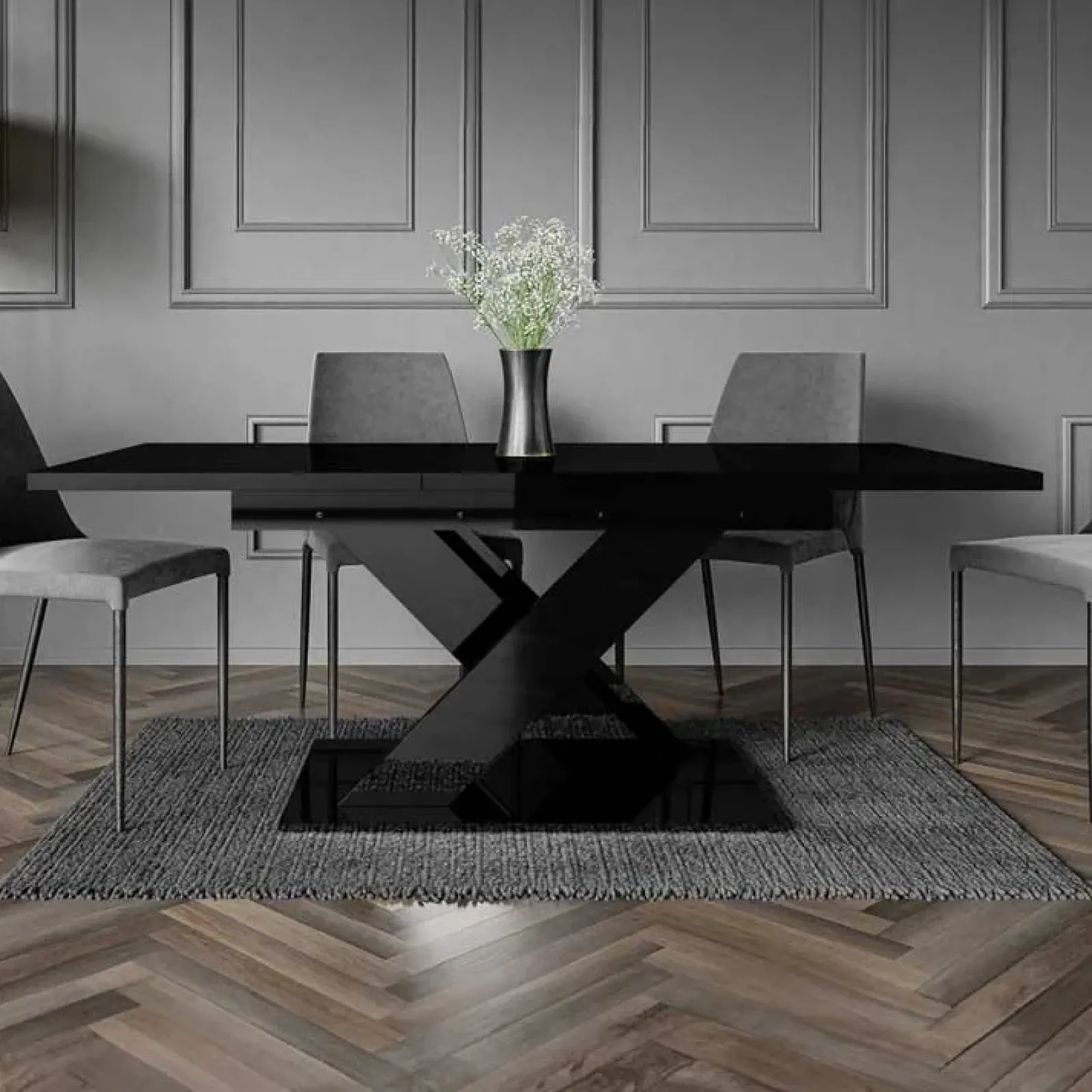 Garnero Arredamenti Tavoli Da Pranzo|Tavoli Allungabili-Tavolo allungabile 140/180cm rettangolare Ivonne Nero Lucido