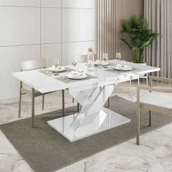 Garnero Arredamenti Tavoli Da Pranzo|Tavoli Allungabili-Tavolo allungabile 140/180cm rettangolare Ivonne Bianco Lucido