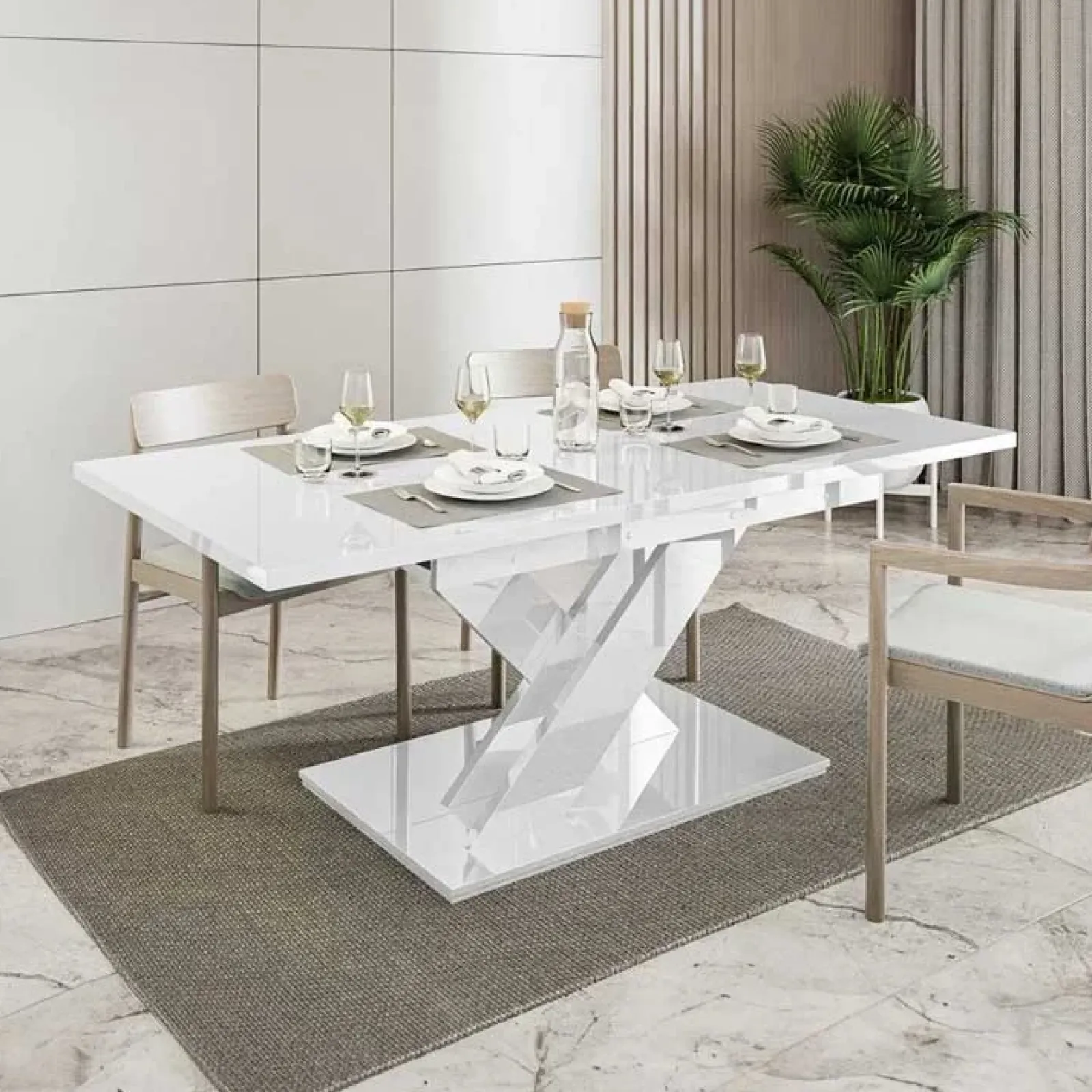 Garnero Arredamenti Tavoli Da Pranzo|Tavoli Allungabili-Tavolo allungabile 140/180cm rettangolare Ivonne Bianco Lucido