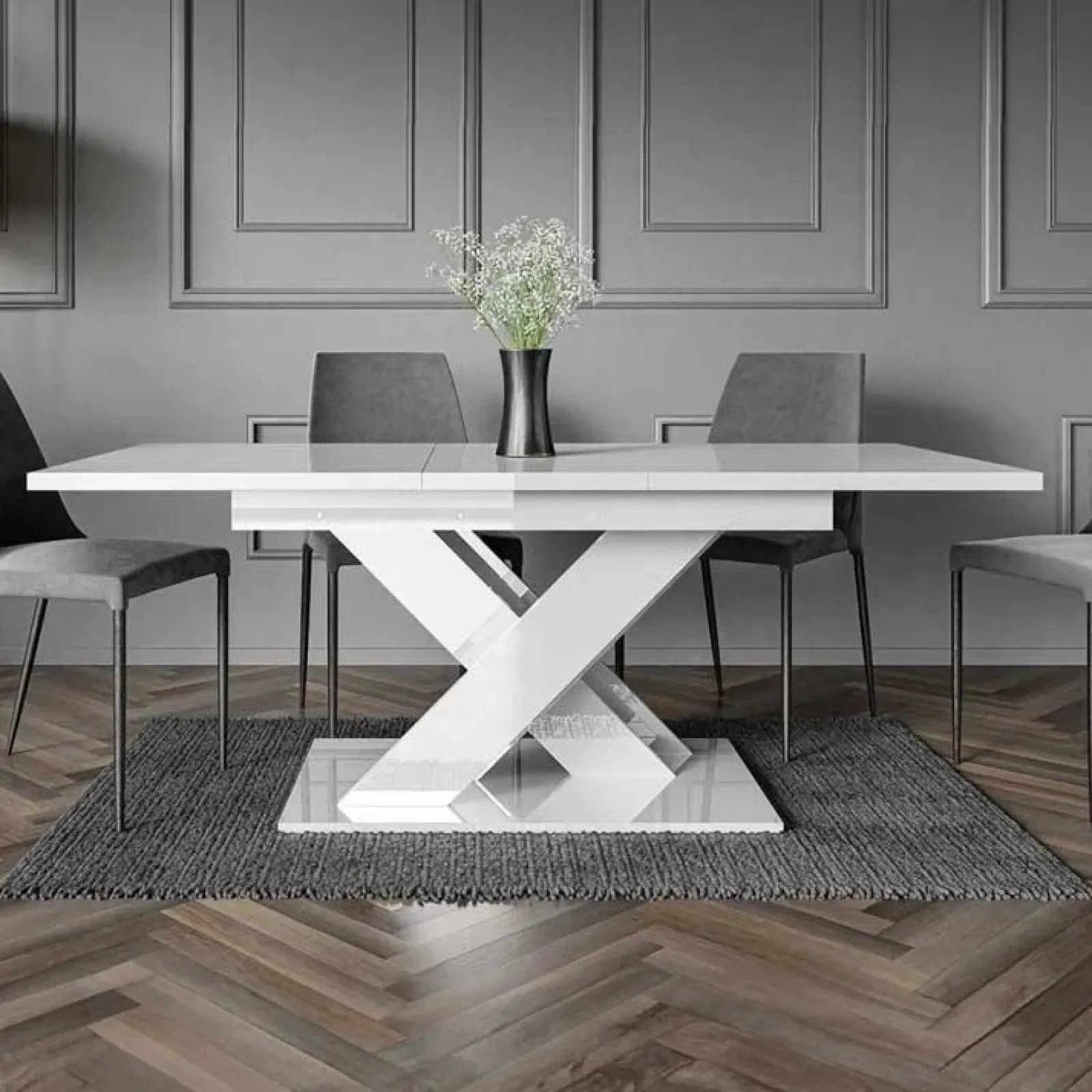 Garnero Arredamenti Tavoli Da Pranzo|Tavoli Allungabili-Tavolo allungabile 140/180cm rettangolare Ivonne Bianco Lucido