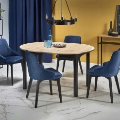 Garnero Arredamenti Tavoli Rotondi|Tavoli Da Pranzo-Tavolo allungabile 102/142cm rotondo moderno nero Lucci Rovere