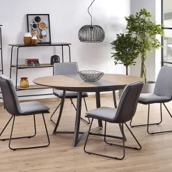 Garnero Arredamenti Tavoli Rotondi|Tavoli Da Pranzo-Tavolo allungabile 118/148cm rotondo rovere antracite nero Ortensia Gihome®