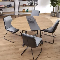 Garnero Arredamenti Tavoli Rotondi|Tavoli Da Pranzo-Tavolo allungabile 118/148cm rotondo rovere antracite nero Ortensia Gihome®