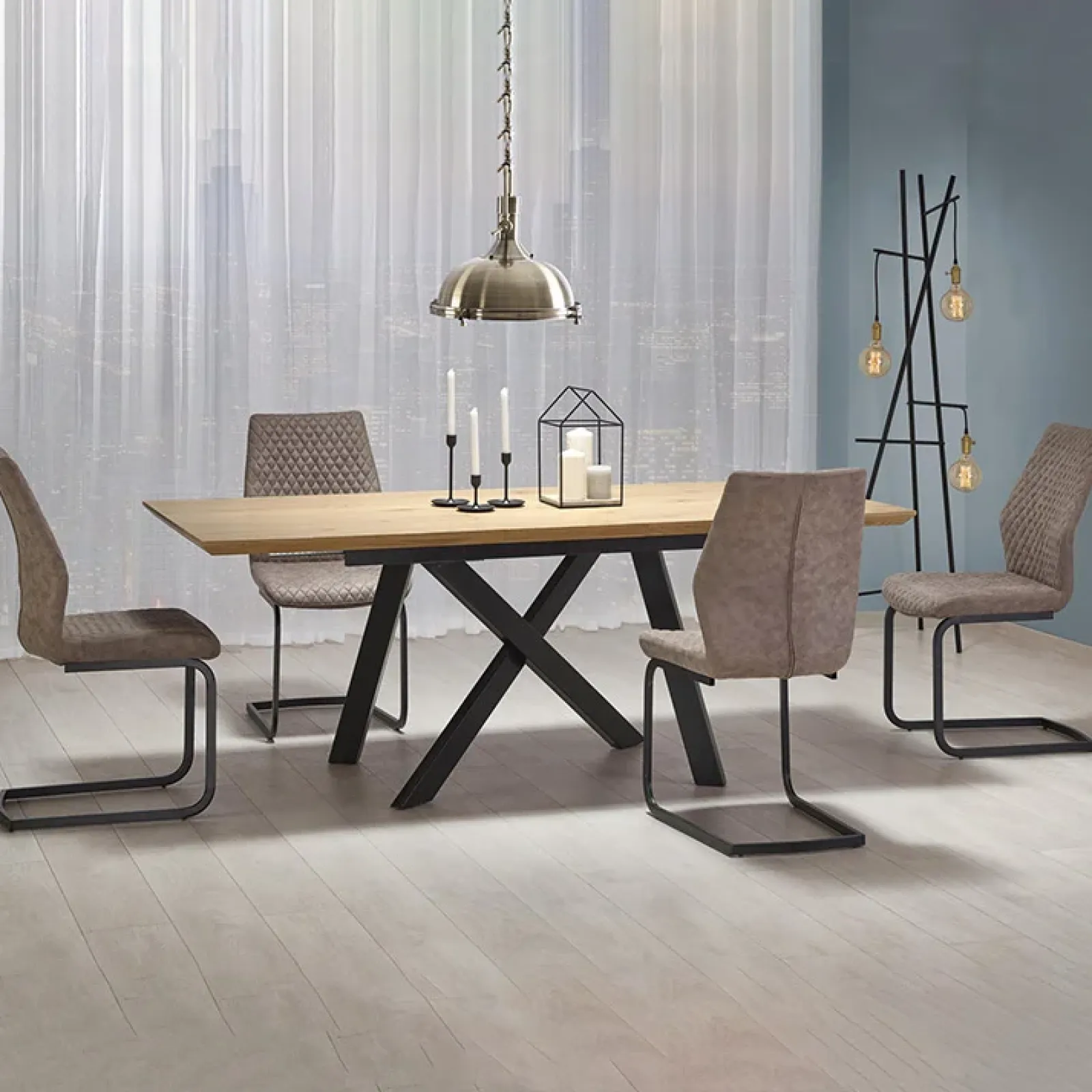 Garnero Arredamenti Tavoli In Legno|Tavoli Da Pranzo-Tavolo allungabile 160/200cm rovere naturale acciaio nero Cornet