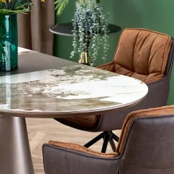 Garnero Arredamenti Tavoli Laccati|Tavoli Da Pranzo-Tavolo allungabile da pranzo 160/200cm marmo bianco beige Iolanda