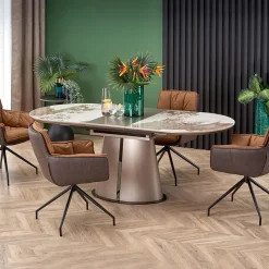 Garnero Arredamenti Tavoli Laccati|Tavoli Da Pranzo-Tavolo allungabile da pranzo 160/200cm marmo bianco beige Iolanda