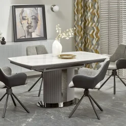 Garnero Arredamenti Tavoli Da Pranzo|Tavoli Allungabili-Tavolo allungabile da pranzo 160/220cm bianco grigio chiaro Ignazio