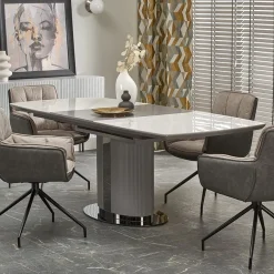 Garnero Arredamenti Tavoli Da Pranzo|Tavoli Allungabili-Tavolo allungabile da pranzo 160/220cm bianco grigio chiaro Ignazio