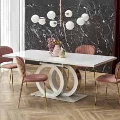 Garnero Arredamenti Tavoli Laccati|Tavoli Da Pranzo-Tavolo allungabile moderno 160/200cm bianco oro Malvasia