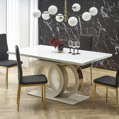 Garnero Arredamenti Tavoli Laccati|Tavoli Da Pranzo-Tavolo allungabile moderno 160/200cm bianco oro Malvasia