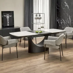 Garnero Arredamenti Tavoli Laccati|Tavoli Da Pranzo-Tavolo allungabile moderno 160/220cm marmo bianco nero Isaia