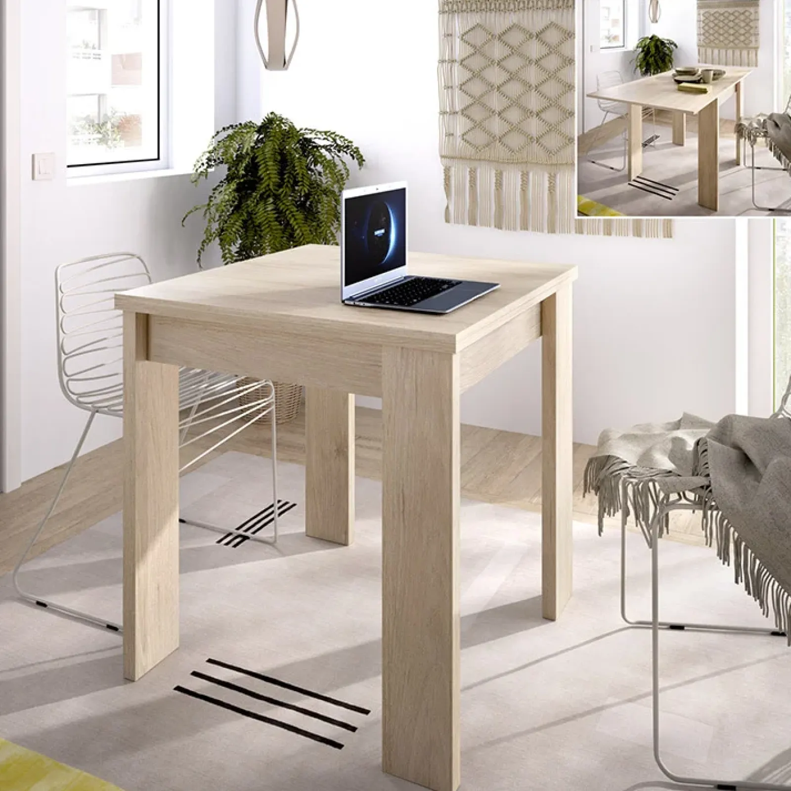 Garnero Arredamenti Tavoli In Legno|Tavoli Da Pranzo-Tavolo allungabile 67-134x67cm legno naturale Koke