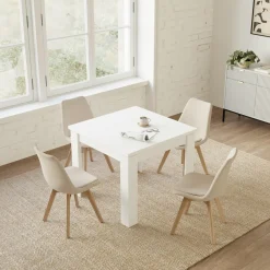 Garnero Arredamenti Tavoli Da Pranzo|Tavoli Allungabili-Tavolo allungabile 90x90cm moderno a libro Calla Bianco Frassinato