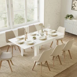 Garnero Arredamenti Tavoli Da Pranzo|Tavoli Allungabili-Tavolo allungabile 90x90cm moderno a libro Calla Bianco Frassinato