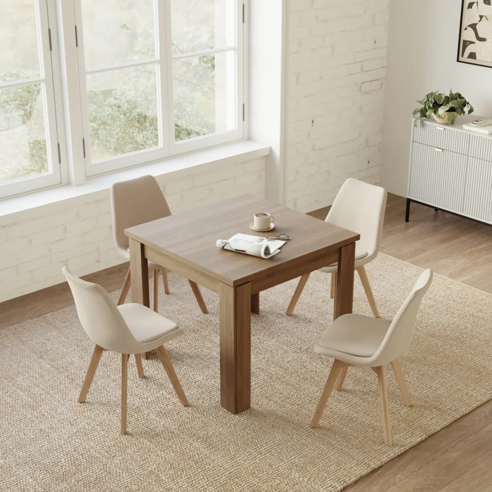 Garnero Arredamenti Tavoli In Legno|Tavoli Da Pranzo-Tavolo allungabile 90x90cm moderno a libro Calla Noce