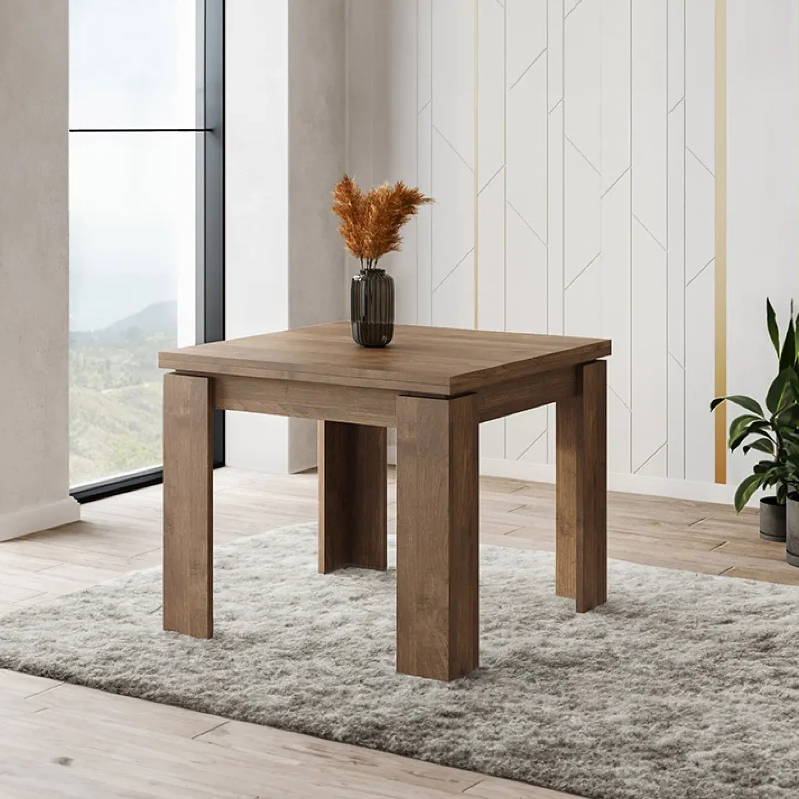 Garnero Arredamenti Tavoli In Legno|Tavoli Da Pranzo-Tavolo allungabile 90x90cm moderno a libro Calla Noce
