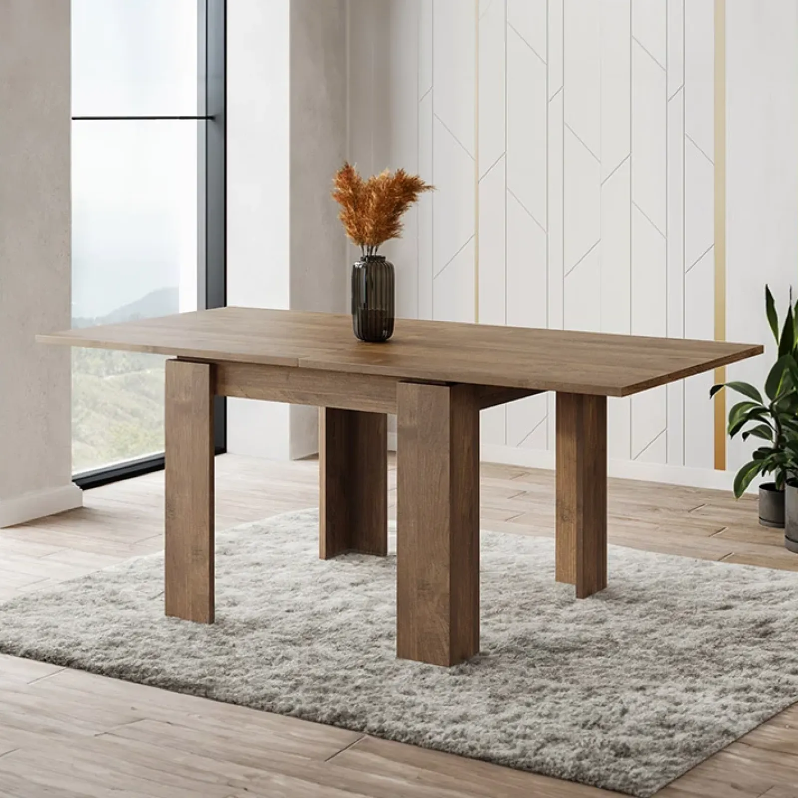 Garnero Arredamenti Tavoli In Legno|Tavoli Da Pranzo-Tavolo allungabile 90x90cm moderno a libro Calla Noce