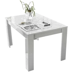 Garnero Arredamenti Tavoli Laccati|Tavoli Da Pranzo-Tavolo 137/185cm allungabile con serigrafia Marvis Bianco Lucido