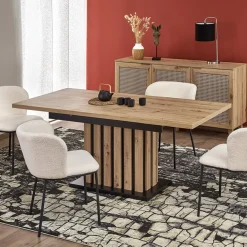 Garnero Arredamenti Tavoli In Legno|Tavoli Da Pranzo-Tavolo 130/180cm allungabile da pranzo rovere chiaro nero Harbin