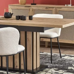 Garnero Arredamenti Tavoli In Legno|Tavoli Da Pranzo-Tavolo 130/180cm allungabile da pranzo rovere chiaro nero Harbin