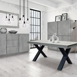 Garnero Arredamenti Tavoli Da Pranzo|Tavoli Allungabili-Tavolo 160/250cm allungabile grigio cemento gambe in antracite Hildago