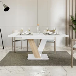 Garnero Arredamenti Tavoli Da Pranzo|Tavoli Allungabili-Tavolo 120/160cm allungabile moderno bianco rovere Coroline Rovere - Bianco Lucido