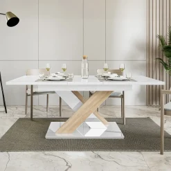 Garnero Arredamenti Tavoli Da Pranzo|Tavoli Allungabili-Tavolo 120/160cm allungabile moderno bianco rovere Coroline Rovere - Bianco Lucido