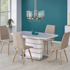 Garnero Arredamenti Tavoli In Vetro|Tavoli Da Pranzo-Tavolo 140/180cm allungabile moderno bianco lucido quercia Driade