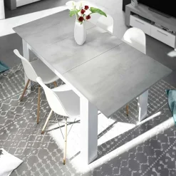 Garnero Arredamenti Tavoli Da Pranzo|Tavoli Allungabili-Tavolo 140/190cm allungabile moderno bianco opaco cemento Zander