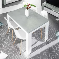 Garnero Arredamenti Tavoli Da Pranzo|Tavoli Allungabili-Tavolo 140/190cm allungabile moderno bianco opaco cemento Zander