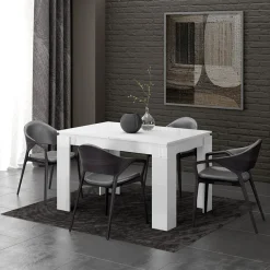 Garnero Arredamenti Tavoli Da Pranzo|Tavoli Allungabili-Tavolo 120/160cm allungabile moderno legno Atena Bianco Lucido