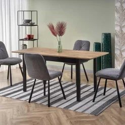 Garnero Arredamenti Tavoli Da Pranzo|Tavoli Allungabili-Tavolo 124/168cm allungabile moderno rovere wotan nero Sabo