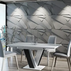 Garnero Arredamenti Tavoli Da Pranzo|Tavoli Allungabili-Tavolo 120/160cm allungabile moderno bianco nero Coroline Bianco Lucido - Nero