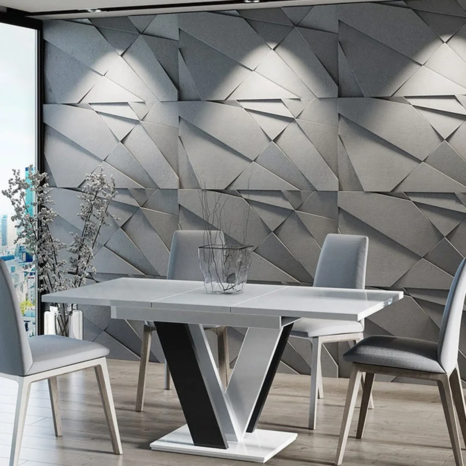 Garnero Arredamenti Tavoli Da Pranzo|Tavoli Allungabili-Tavolo 120/160cm allungabile moderno bianco nero Coroline Bianco Lucido - Nero