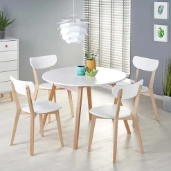 Garnero Arredamenti Tavoli Laccati|Tavoli Da Pranzo-Tavolo 102/142cm allungabile rotondo bianco opaco rovere Medina Bianco Opaco - Rovere