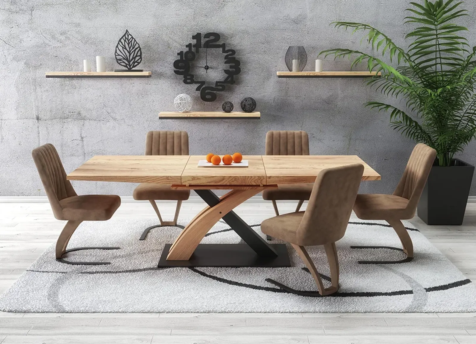 Garnero Arredamenti Tavoli In Legno|Tavoli Da Pranzo-Tavolo 160/220cm allungabile rovere nero Iride Gihome® Rovere Rustico - Nero Lucido