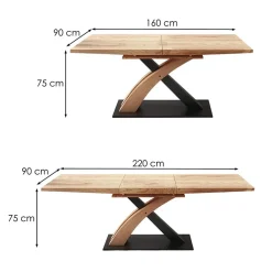 Garnero Arredamenti Tavoli In Legno|Tavoli Da Pranzo-Tavolo 160/220cm allungabile rovere nero Iride Gihome® Rovere Rustico - Nero Lucido